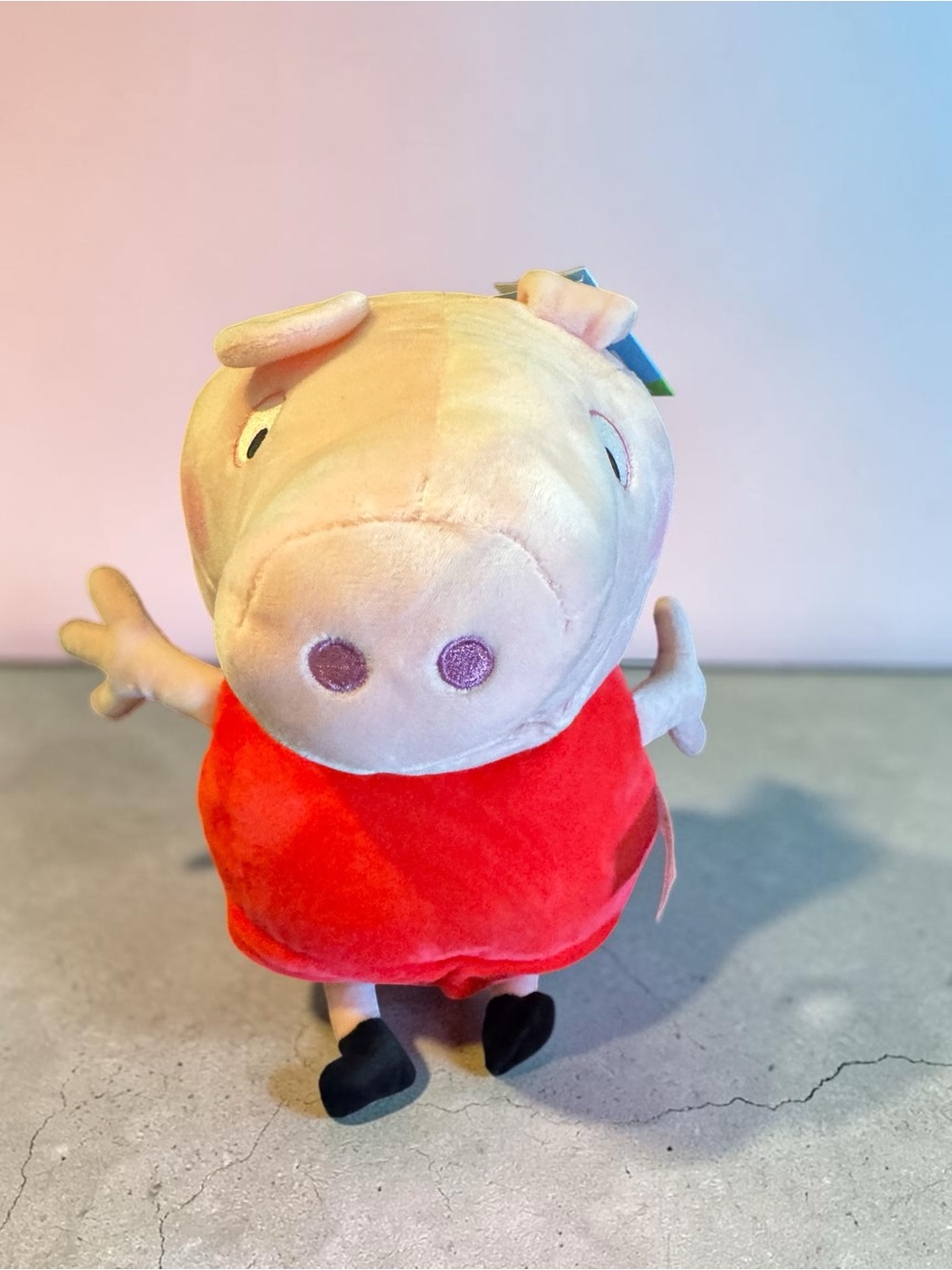 Source Unknown Pink Plush Pig in Red Dress Stuffed Toy